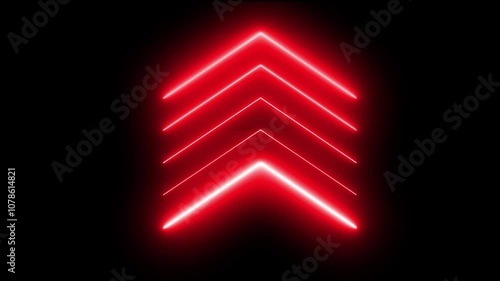 Red color up direction arrows symbol. Isolated on black background.