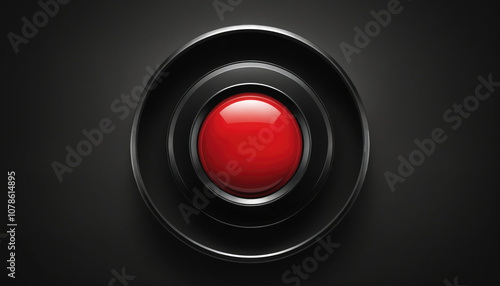 Free Download A large red button sits in a black, circular frame against a dark background - GFXLoad