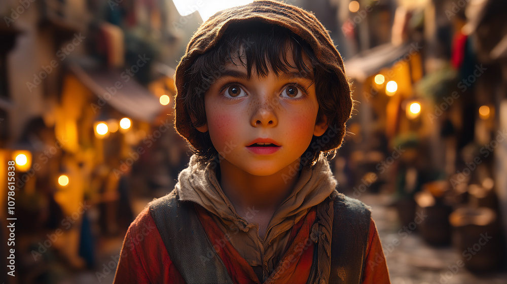 Obraz premium A boy discovering the city, young explorer
