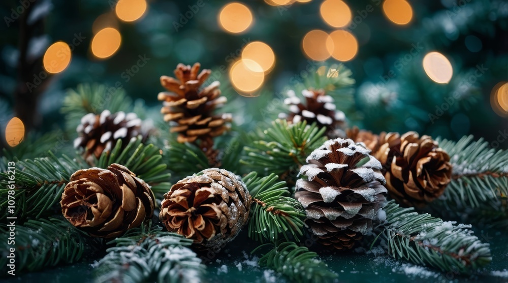 Christmas decoration frosted pine branch Christmas decoration frosted pine branch