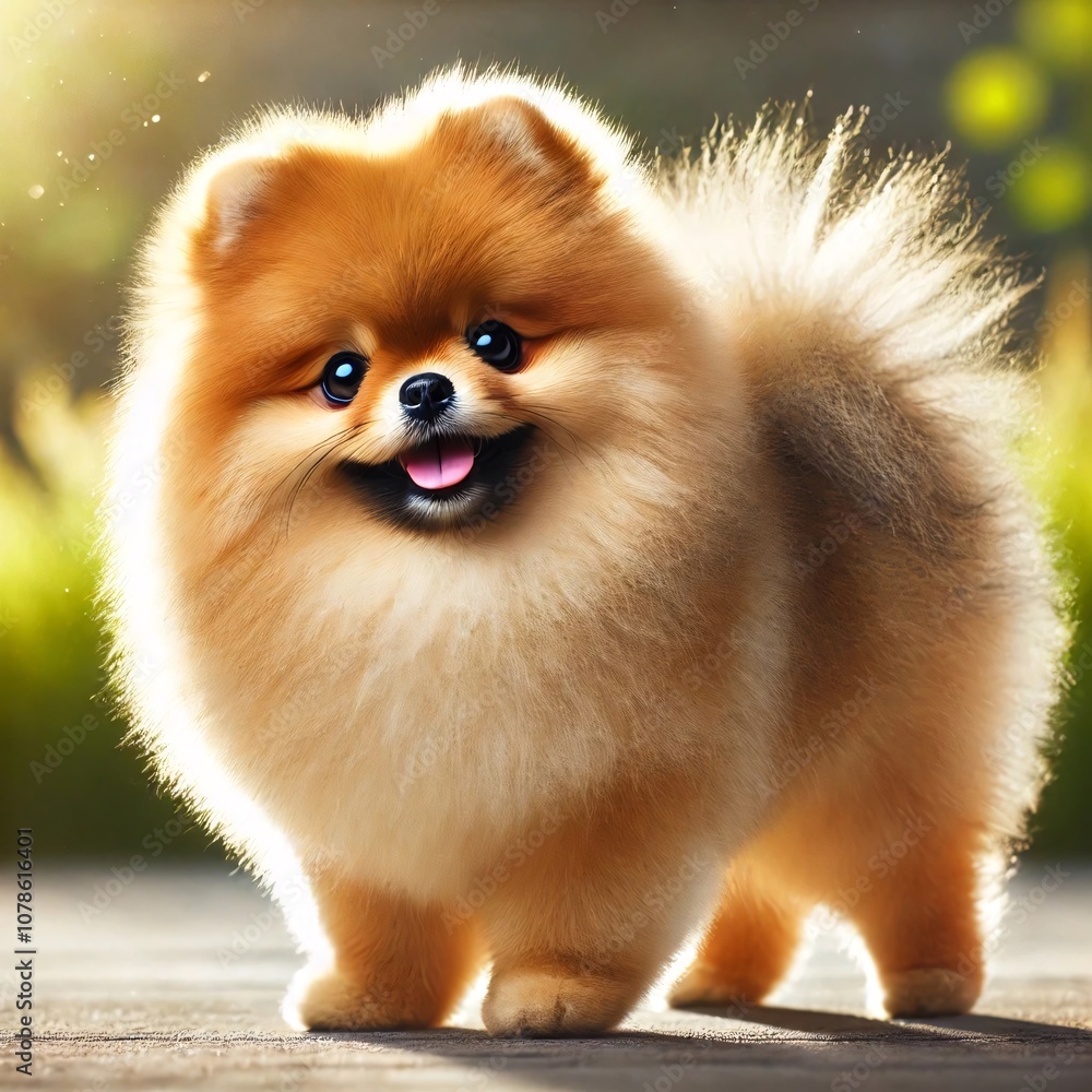Cute fluffy pomeranian dog with a happy expression. Cute fluffy pomeranian dog with a happy expression.