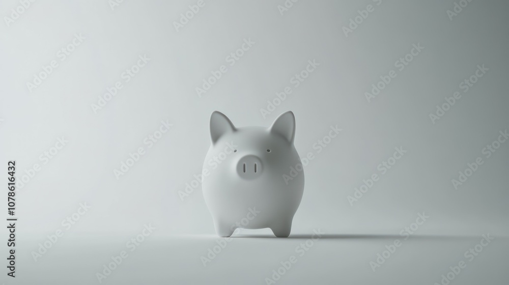 Minimalist White Piggy Bank on Soft Background Minimalist White Piggy Bank on Soft Background