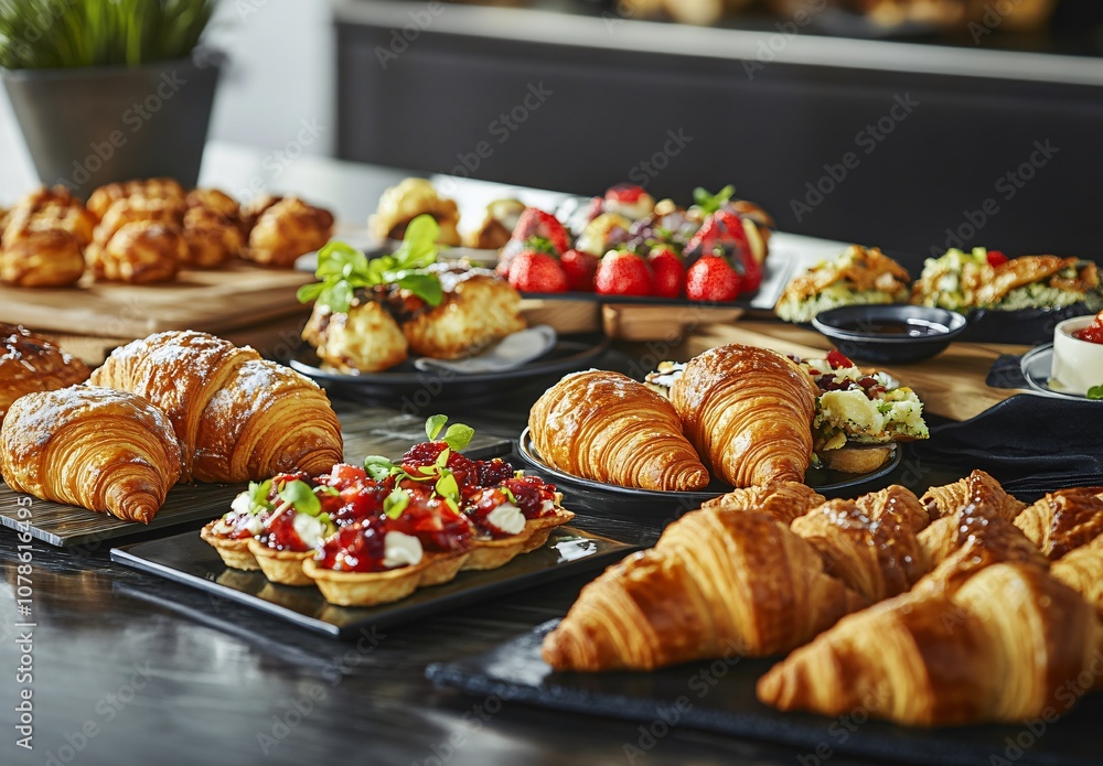 Hotel Breakfast Buffet with Croissants and Pastries Hotel Breakfast Buffet with Croissants and Pastries