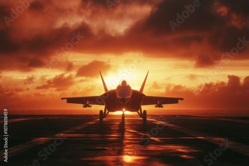 Wallpaper Mural Aircraft Silhouette at Sunset Over Ocean Horizon Torontodigital.ca