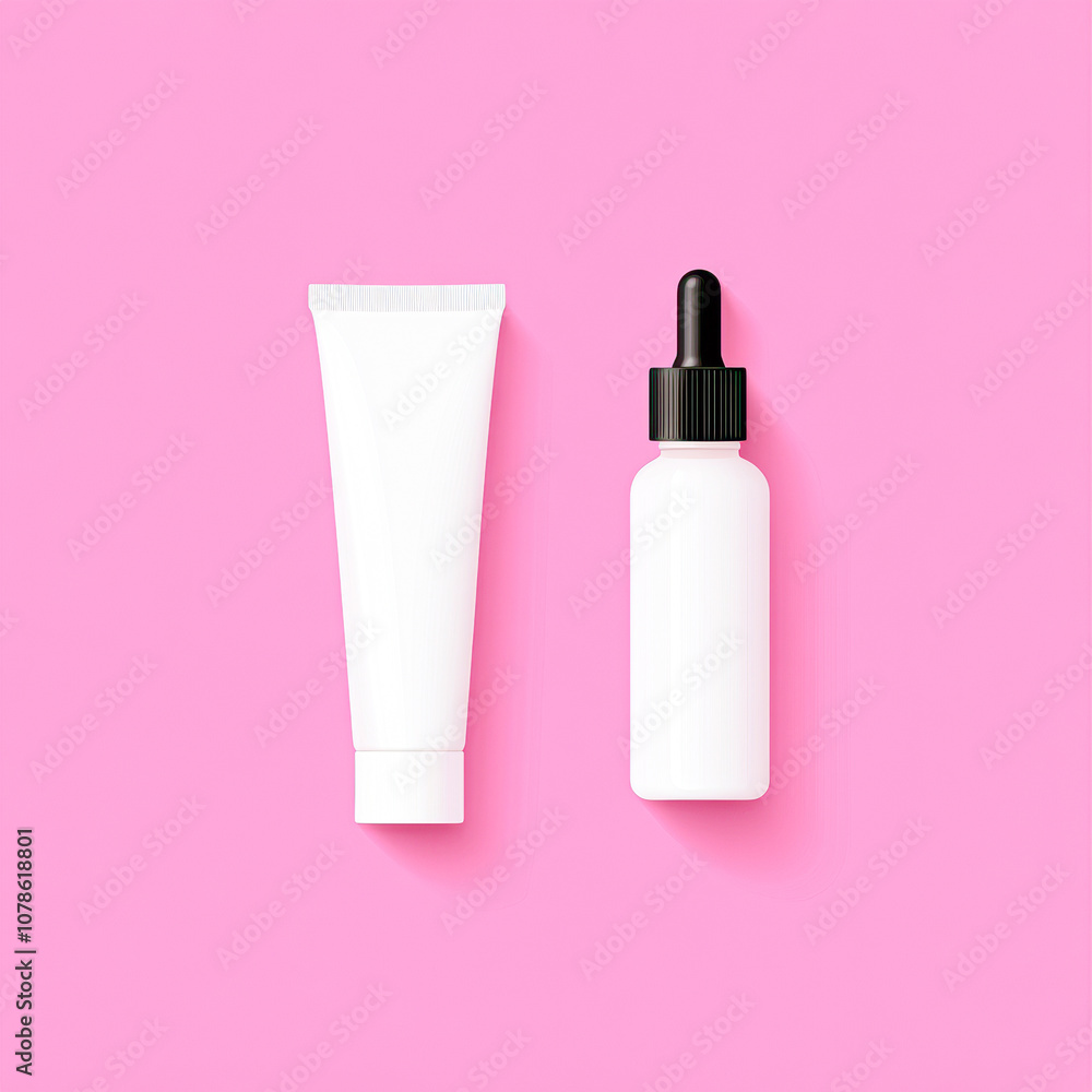 Two bottles of cosmetics, one of which is a bottle of perfume Two bottles of cosmetics, one of which is a bottle of perfume
