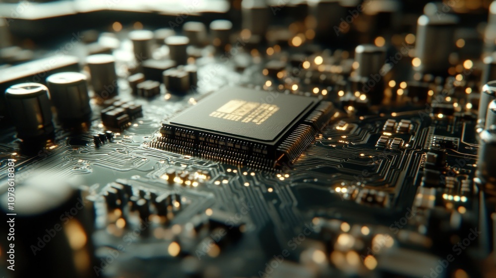 Close-Up of Circuit Board with Microprocessor Detail Close-Up of Circuit Board with Microprocessor Detail