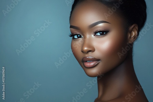 Portrait of a Beautiful Woman with Glossy Skin