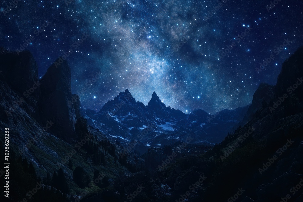 Majestic Night Sky Over Mountain Range Majestic Night Sky Over Mountain Range