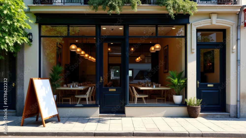 Elegant outdoor storefront sign mockup with a blank sign area for the coffee shop name, ideal for custom logos.