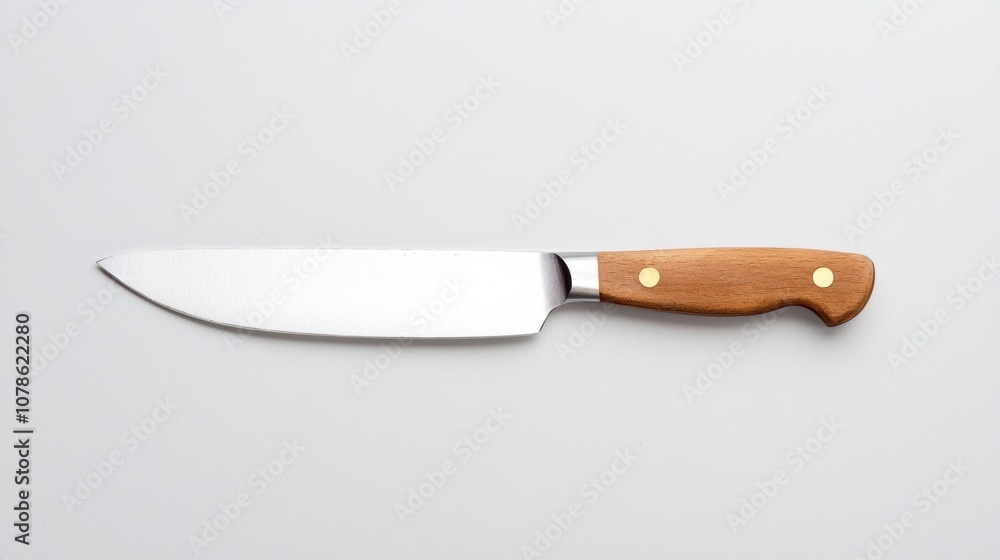High-quality kitchen knife with a sleek stainless steel blade and a comfortable wooden handle, perfect for culinary enthusiasts and chefs. High-quality kitchen knife with a sleek stainless steel blade and a comfortable wooden handle, perfect for culinary enthusiasts and chefs.