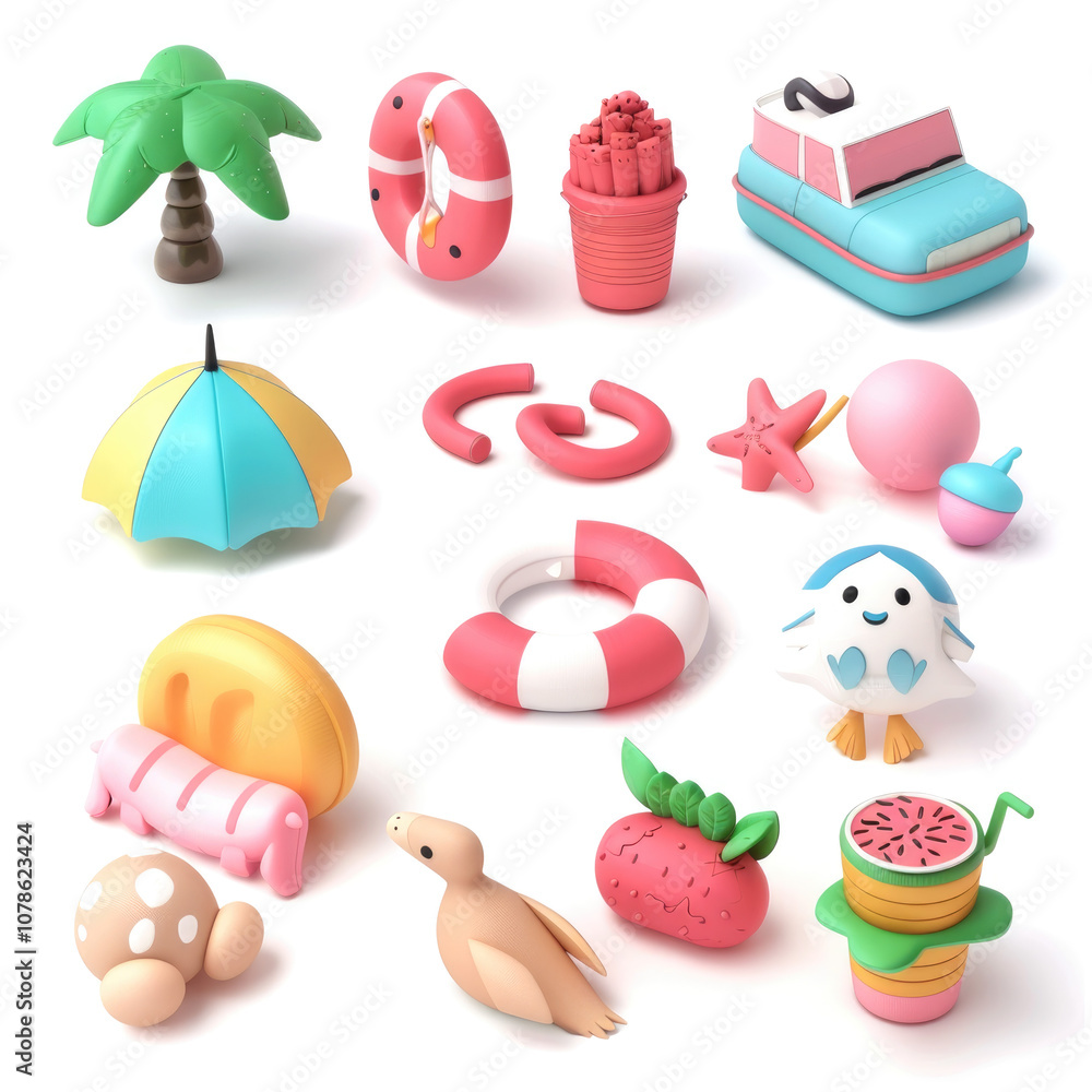 Colorful Summer Pool Toys Isolated on White Background Colorful Summer Pool Toys Isolated on White Background