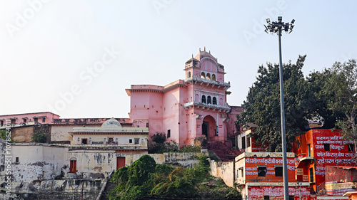 View of Ram Ghat with ferry boats on the Mandakini River, located in Chitrakoot, Satna, Madhya Pradesh photo