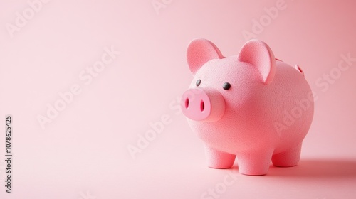 Cute Pink Piggy Bank on Soft Pink Background