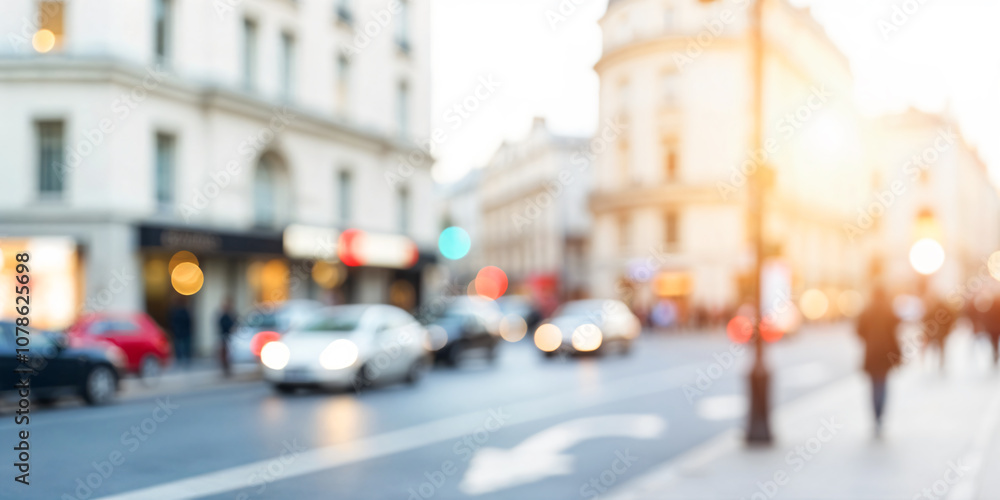 Defocused street scene, In the city, blurry image Defocused street scene, In the city, blurry image