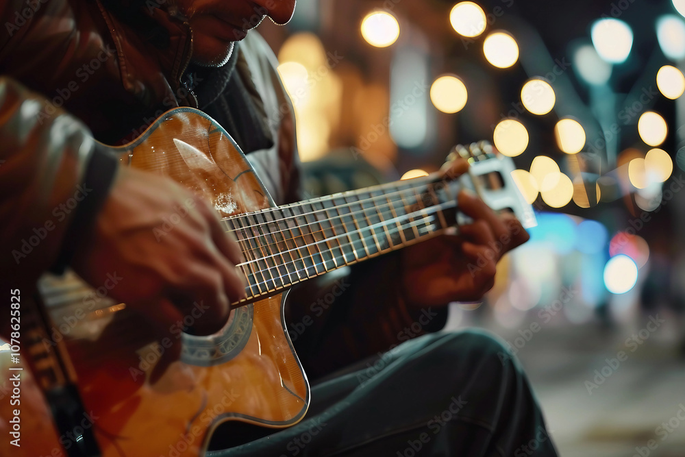 Fototapeta premium Generative AI Image of a Guitarist Performing with Acoustic Guitar
