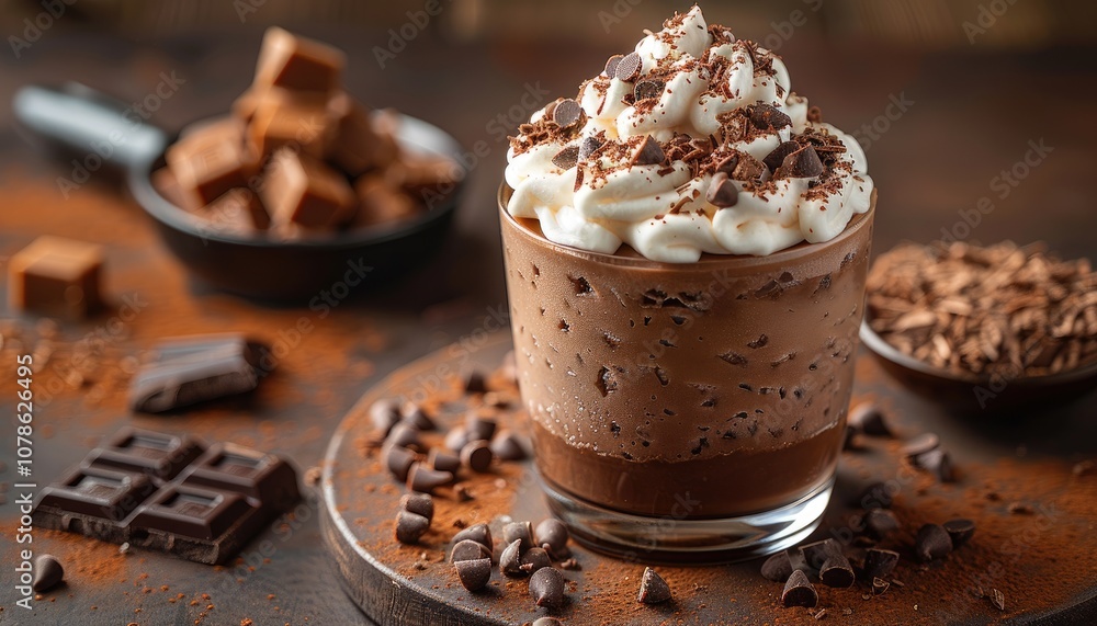 Iced Chocolate Drink Topped with Whipped Cream and Chocolate Shavings Iced Chocolate Drink Topped with Whipped Cream and Chocolate Shavings