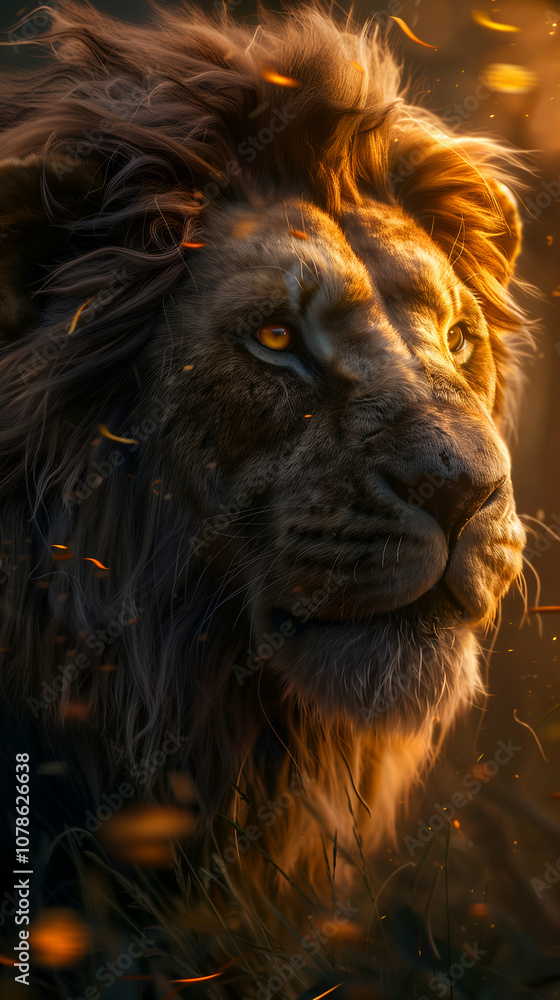 Naklejka premium Powerful Lion Gazing Into Distance