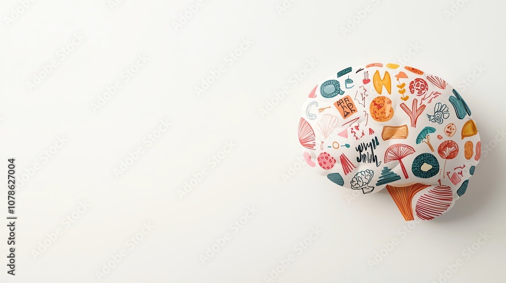 Colorful brain-shaped model showcasing various concepts and ideas creatively designed. Colorful brain-shaped model showcasing various concepts and ideas creatively designed.