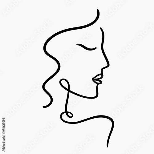 Abstract one line drawing woman face portrait logo