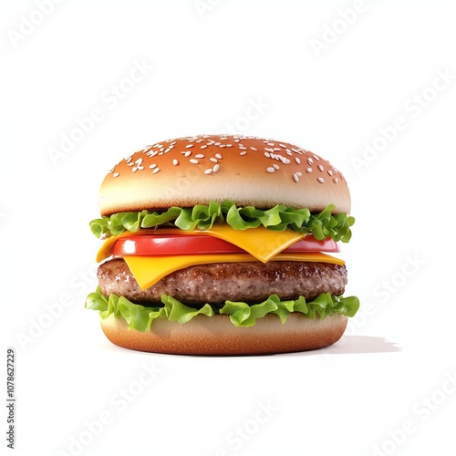 Delicious cheeseburger filled with fresh lettuce, tomato, and savory beef patty.