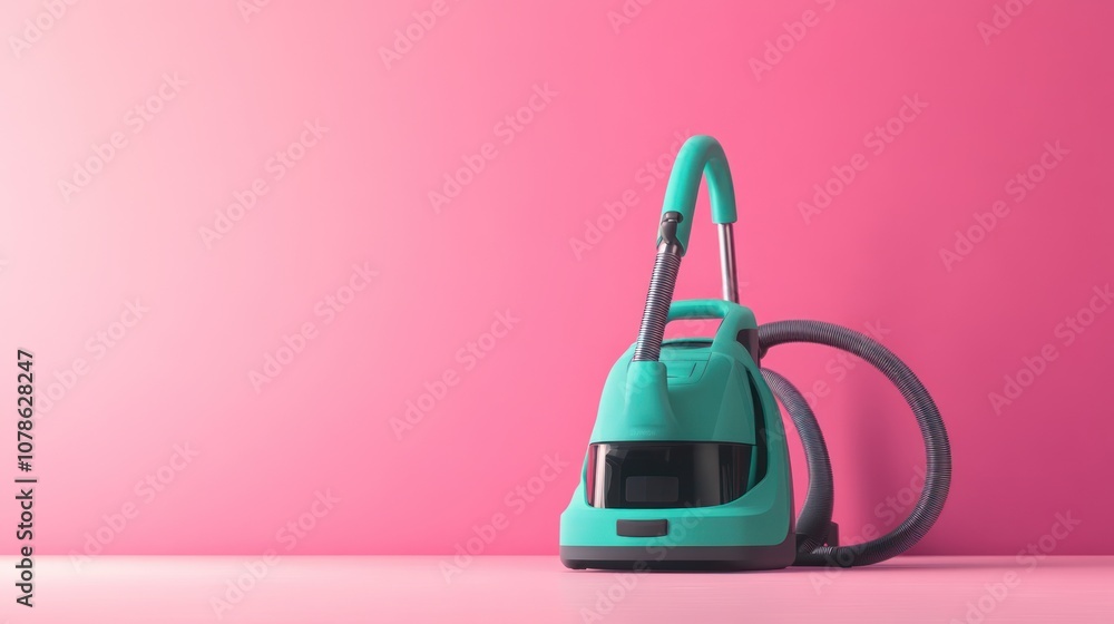 Teal Vacuum Cleaner on Pink Background Teal Vacuum Cleaner on Pink Background