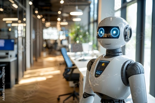 Wallpaper Mural Friendly robot assistant in modern office setting during daytime Torontodigital.ca