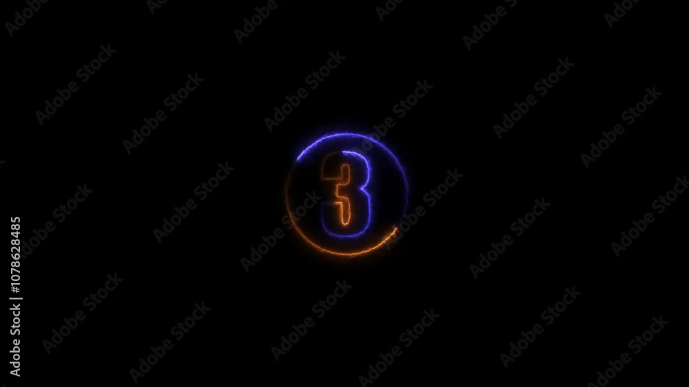 3 number text font with neon light. Luminous and shimmering haze inside the letters of the text ten number. Appears and disappears. Fiery style. 4k. Seamless loop. 3 number text font with neon light. Luminous and shimmering haze inside the letters of the text ten number. Appears and disappears. Fiery style. 4k. Seamless loop.