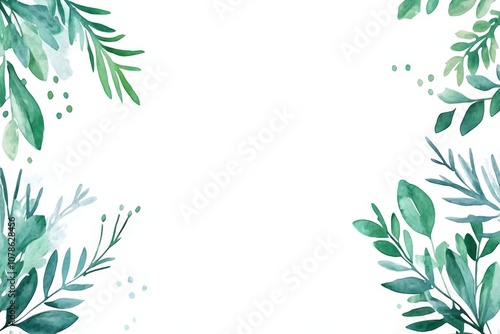 Minimalist botanical design featuring soft green eucalyptus sprigs painted in watercolor style evoking natural elegance and serene holiday beauty