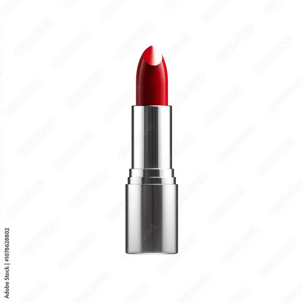 Vibrant red lipstick in a sleek metal casing for a bold makeup statement. Vibrant red lipstick in a sleek metal casing for a bold makeup statement.