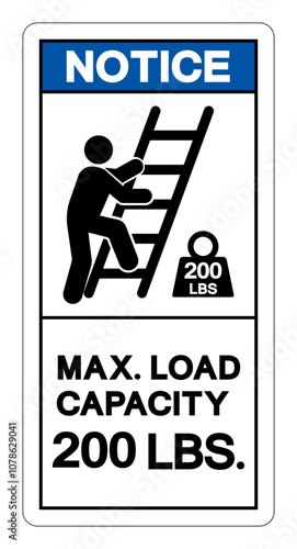 Notice Max Ladder Capacity 200 LBS Symbol Sign, Vector Illustration, Isolate On White Background Label .EPS10