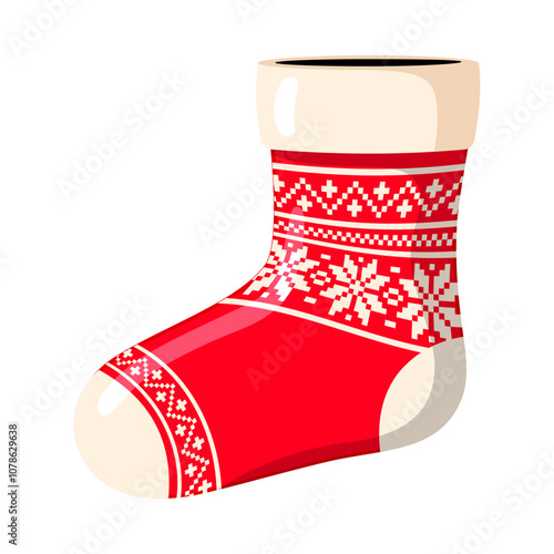 Christmas red stocking sock with scandinavian ornament