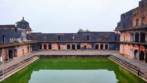 Inside view of Moti Mahal, built by Gond ruler Hruday Shah in 1667 AD, located in Ramnagar, Mandla, Madhya Pradesh photo