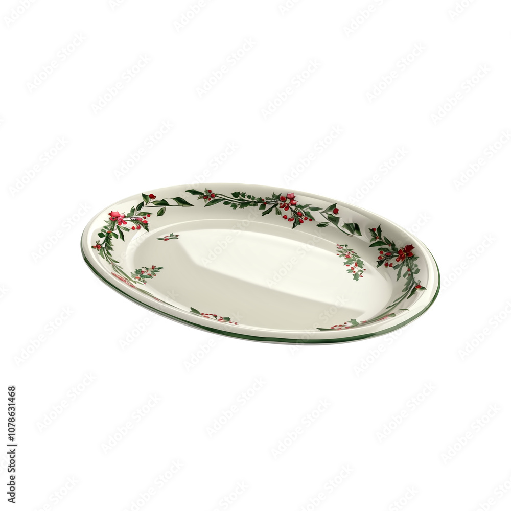 Christmas-themed dinnerware, 100% white background, 3d model, no Christmas-themed dinnerware, 100% white background, 3d model, no