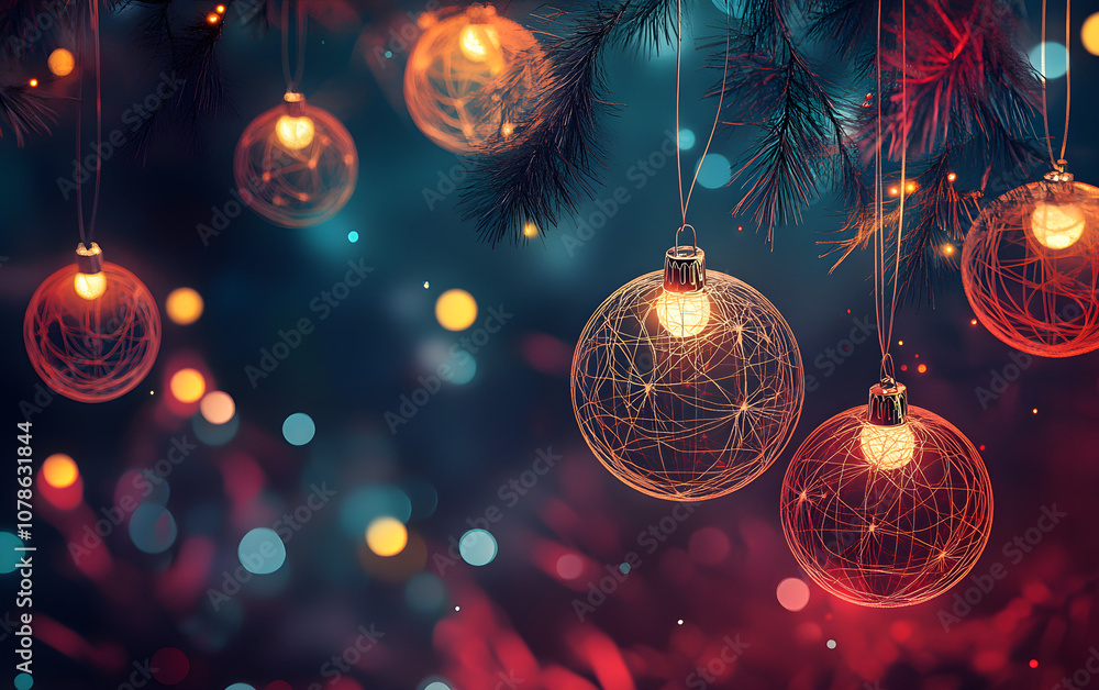 Festive Christmas ornaments hanging from tree branches, glowing softly in warm holiday lighting
Festive Christmas ornaments hanging from tree branches, glowing softly in warm holiday lighting