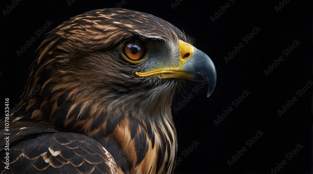 Hawk Head in Profile with Cinematic Lighting and Fading Shadows Hawk Head in Profile with Cinematic Lighting and Fading Shadows