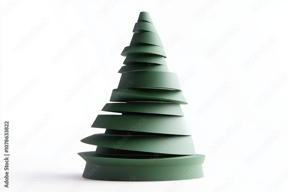 Christmas tree mockup with layered spiral design on white background Christmas tree mockup with layered spiral design on white background