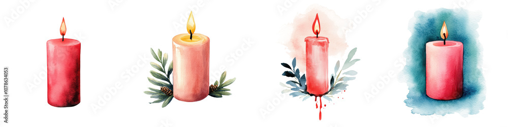 Beautifully rendered watercolor painting of elegant Christmas candles surrounded by lush greenery and foliage creating a warm cozy and festive atmosphere The vibrant colors and soft Beautifully rendered watercolor painting of elegant Christmas candles surrounded by lush greenery and foliage creating a warm cozy and festive atmosphere The vibrant colors and soft