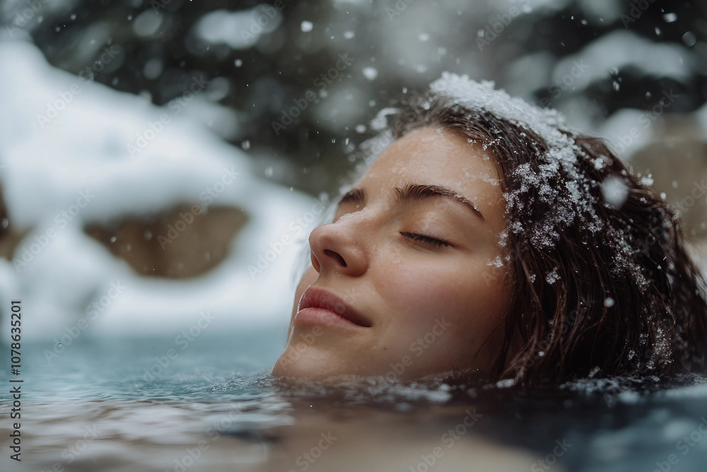 Fototapeta premium Generative AI winter relaxation at a serene mountain resort spa