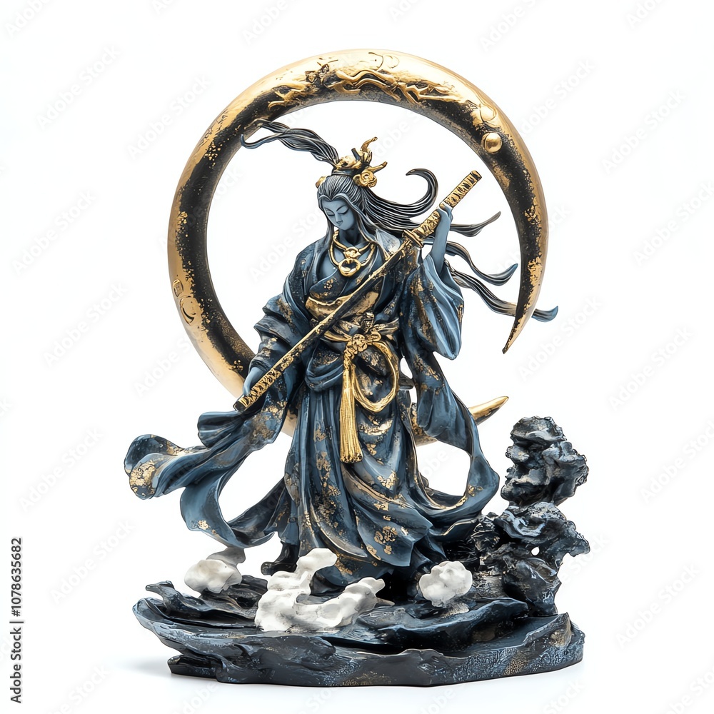 Majestic warrior statue with intricate details and serene expression, white isolate background. Majestic warrior statue with intricate details and serene expression, white isolate background.
