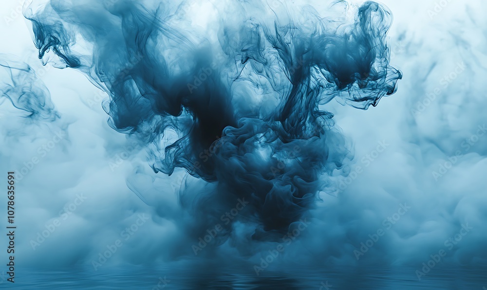Dense blue smoke on a light background. The concept of an abstract smoky pattern. Dense blue smoke on a light background. The concept of an abstract smoky pattern.