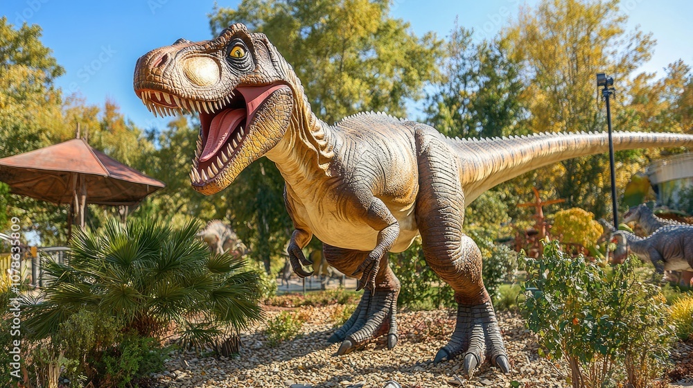 Playful Dinosaurs in a Lively Outdoor Setting Playful Dinosaurs in a Lively Outdoor Setting