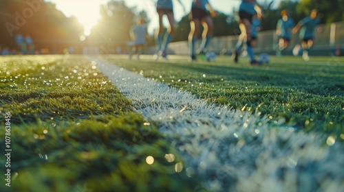 Soccer team engaged in training on the field, focusing on fitness and wellness in preparation for match day, emphasizing teamwork and outdoor sportswear