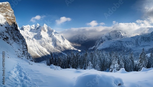 Stunning panoramic view of the Swiss Alps from the top of the Schilthorn mountain in the Jungfrau region of the country