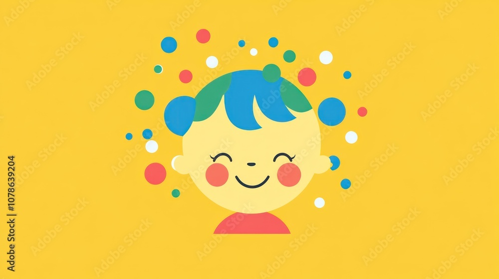 Smiling Child with Colorful Dots Illustration Smiling Child with Colorful Dots Illustration