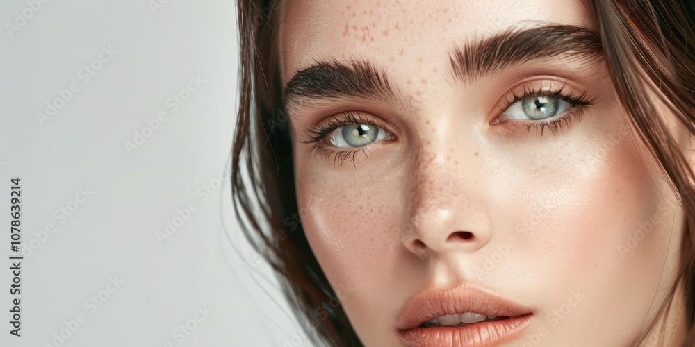 Makeup featuring mascara and eyeshadow on a woman with eyelash extensions, showcasing natural beauty and skincare for a radiant appearance Makeup featuring mascara and eyeshadow on a woman with eyelash extensions, showcasing natural beauty and skincare for a radiant appearance