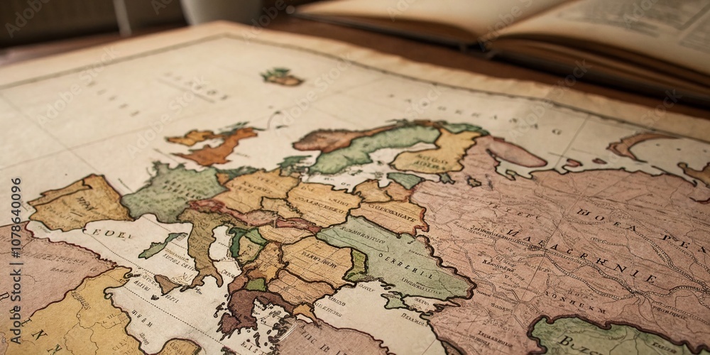 Obraz premium Vintage Portrait of an Old Map of Eastern Europe from 1943, Highlighting Historical Borders and Geographical Features in Rich Detail and Textured Aged Appearance