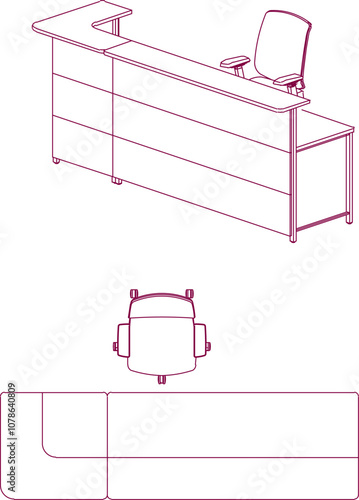 Vector sketch illustration of the silhouette of a modern minimalist teller desk furniture design