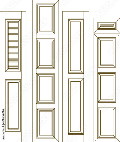 Vector sketch illustration of vintage classic wooden door interior furniture design silhouette drawing