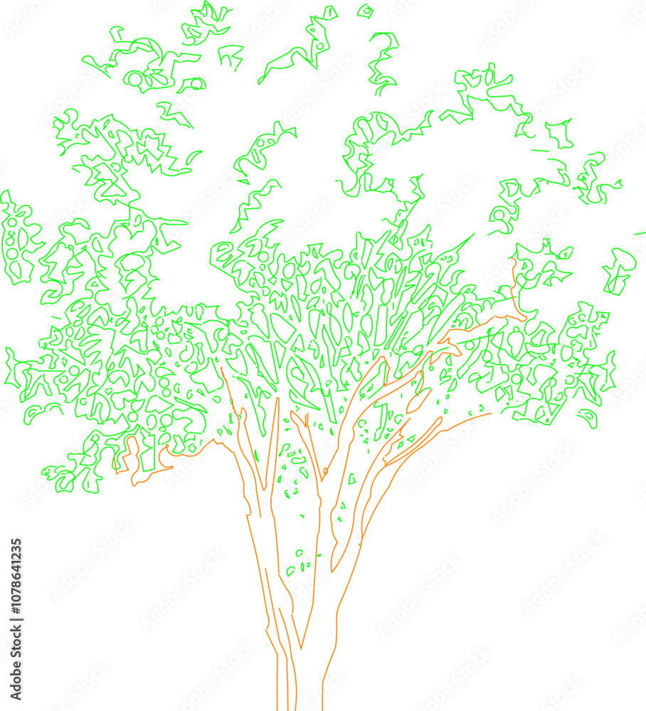 Fototapeta premium Vector sketch illustration silhouette artistic ethnic tree plant drawing design