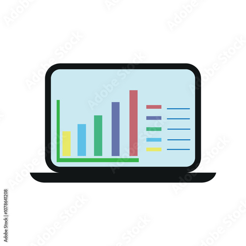 laptop with a diagram on the screen, flat vector illustration on a transparent background